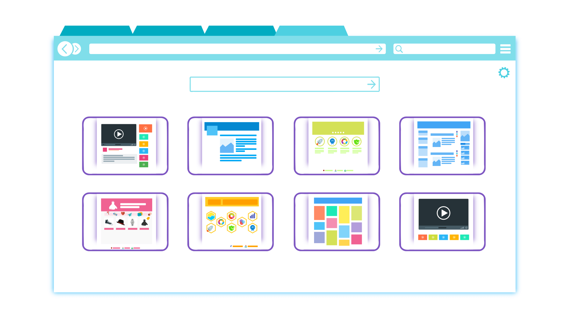 Stylised illustrated sketch of a web browser with tabs at the top